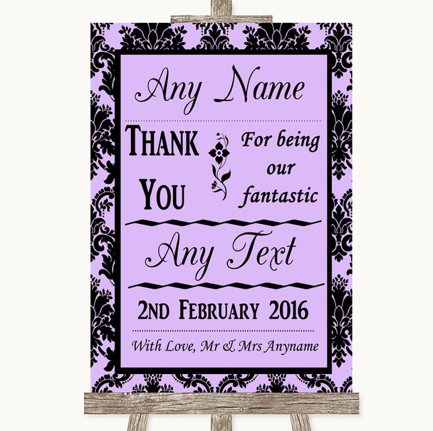 Lilac Damask Thank You Bridesmaid Page Boy Best Man Personalised Wedding Sign