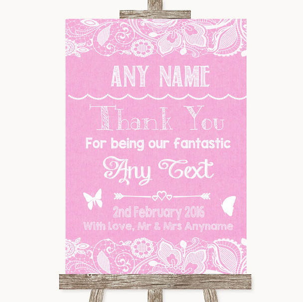 Pink Burlap & Lace Thank You Bridesmaid Page Boy Best Man Wedding Sign