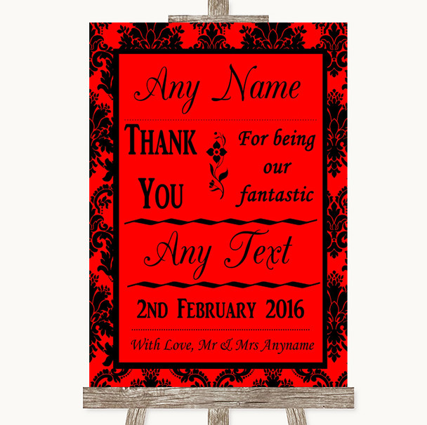 Red Damask Thank You Bridesmaid Page Boy Best Man Personalised Wedding Sign