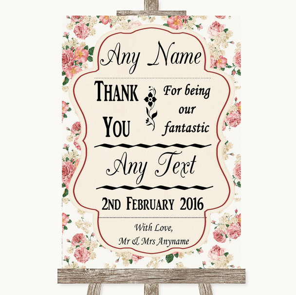 Vintage Roses Thank You Bridesmaid Page Boy Best Man Personalised Wedding Sign