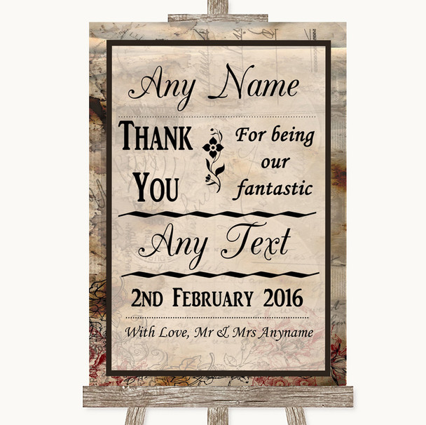 Vintage Thank You Bridesmaid Page Boy Best Man Personalised Wedding Sign