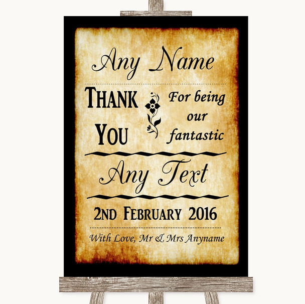 Western Thank You Bridesmaid Page Boy Best Man Personalised Wedding Sign