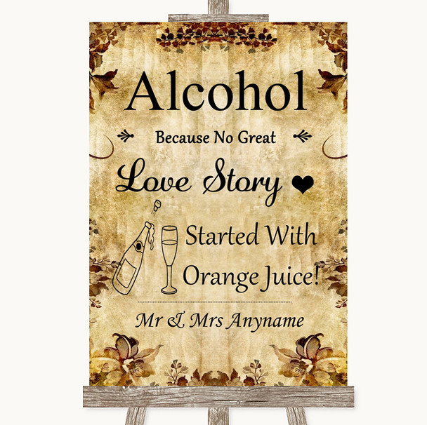 Autumn Vintage Alcohol Bar Love Story Personalised Wedding Sign