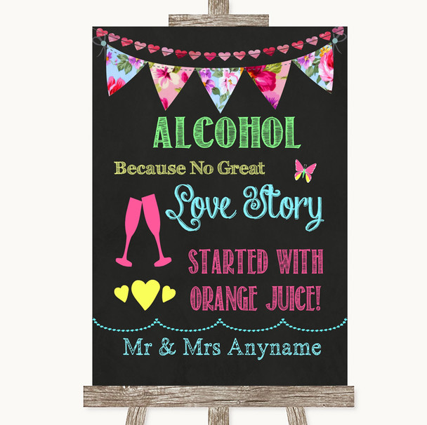 Bright Bunting Chalk Alcohol Bar Love Story Personalised Wedding Sign