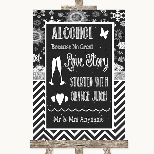 Chalk Winter Alcohol Bar Love Story Personalised Wedding Sign