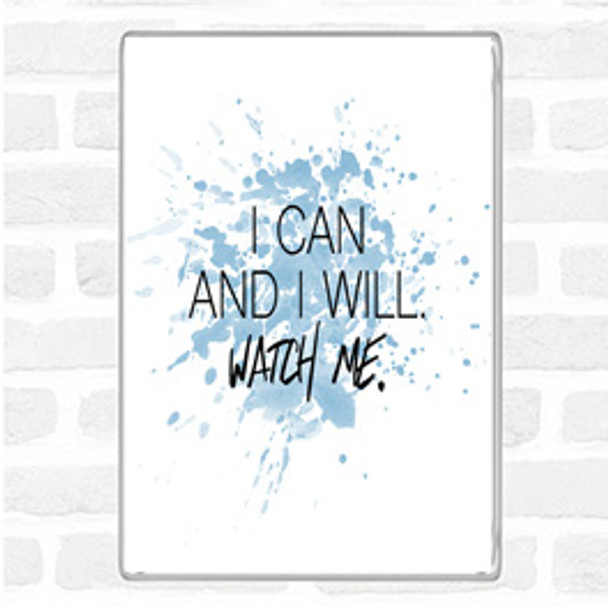 Blue White I Can And I Will Inspirational Quote Jumbo Fridge Magnet