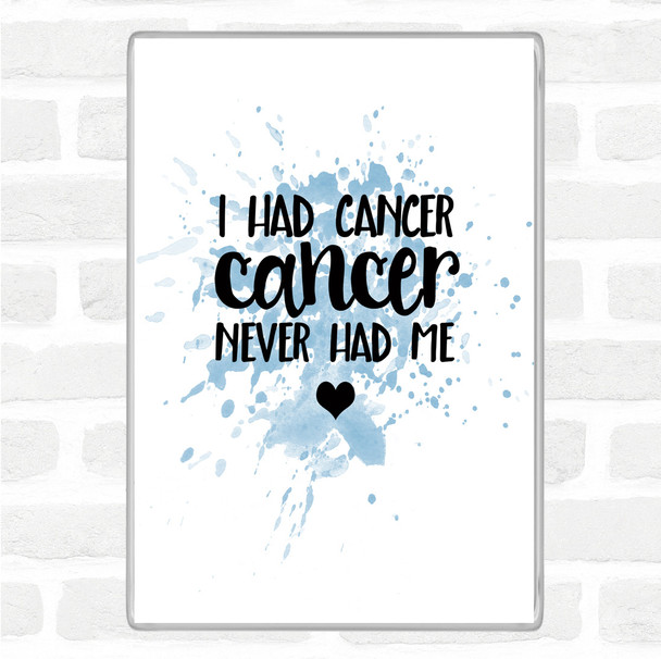 Blue White I Had Cancer Cancer Never Had Me Quote Jumbo Fridge Magnet