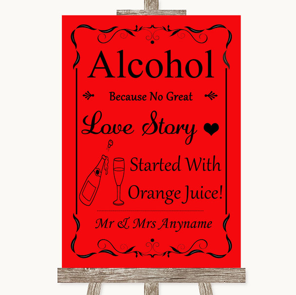 Red Alcohol Bar Love Story Personalised Wedding Sign