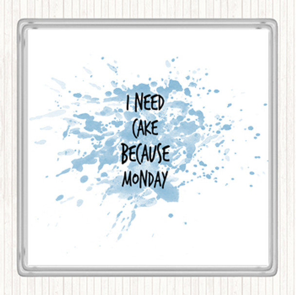 Blue White I Need Cake Inspirational Quote Drinks Mat Coaster