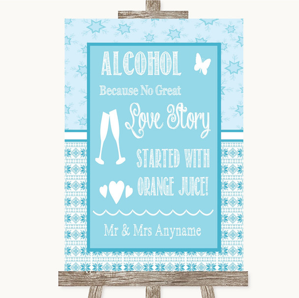 Winter Blue Alcohol Bar Love Story Personalised Wedding Sign