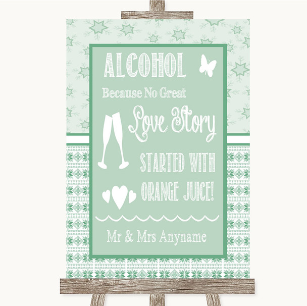 Winter Green Alcohol Bar Love Story Personalised Wedding Sign
