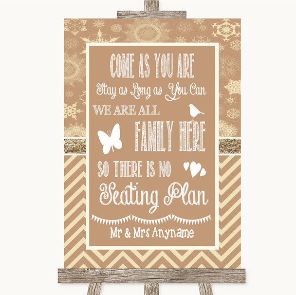 Brown Winter All Family No Seating Plan Personalised Wedding Sign