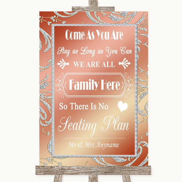 Coral Pink All Family No Seating Plan Personalised Wedding Sign