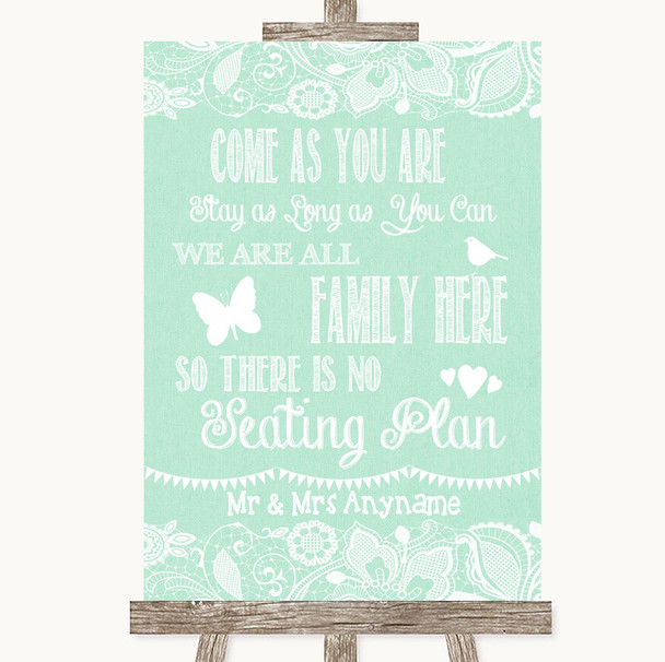 Green Burlap & Lace All Family No Seating Plan Personalised Wedding Sign