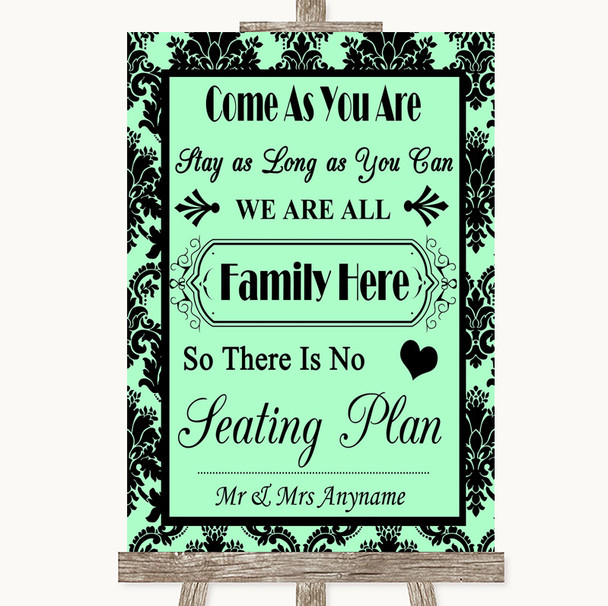 Mint Green Damask All Family No Seating Plan Personalised Wedding Sign