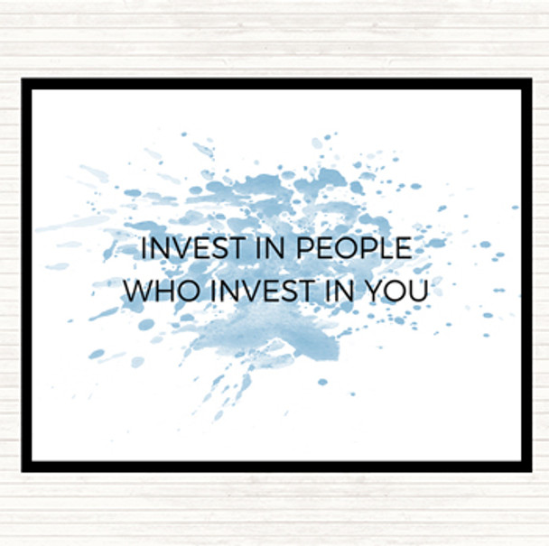 Blue White Invest In People Inspirational Quote Mouse Mat Pad
