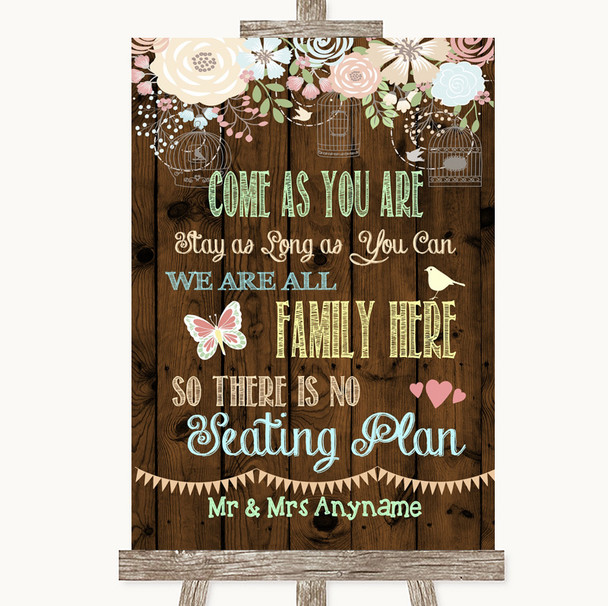 Rustic Floral Wood All Family No Seating Plan Personalised Wedding Sign