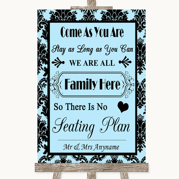 Sky Blue Damask All Family No Seating Plan Personalised Wedding Sign