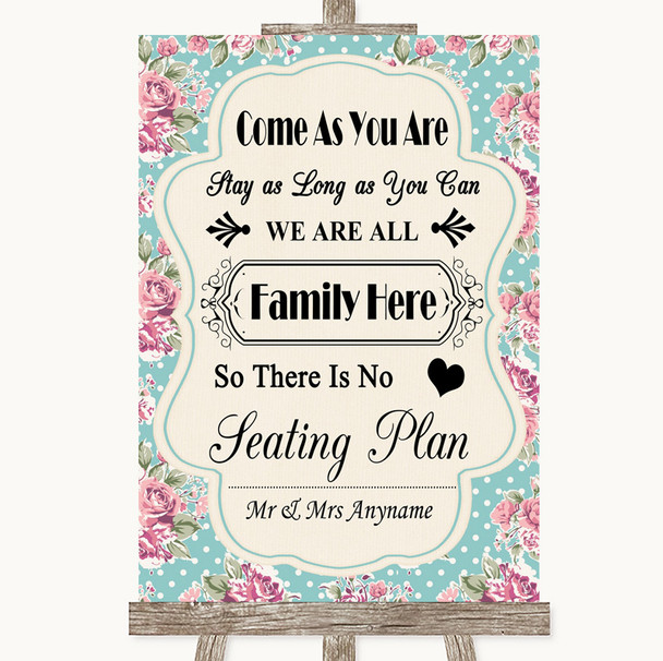 Vintage Shabby Chic Rose All Family No Seating Plan Personalised Wedding Sign