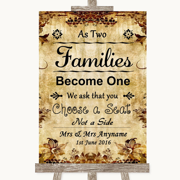 Autumn Vintage As Families Become One Seating Plan Personalised Wedding Sign