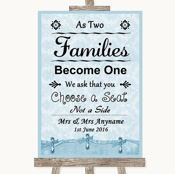 Blue Shabby Chic As Families Become One Seating Plan Personalised Wedding Sign