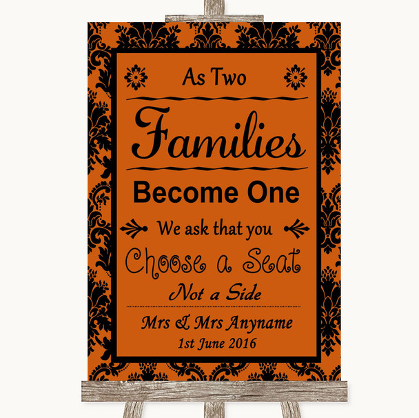 Burnt Orange Damask As Families Become One Seating Plan Wedding Sign