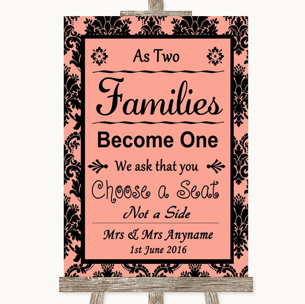 Coral Damask As Families Become One Seating Plan Personalised Wedding Sign