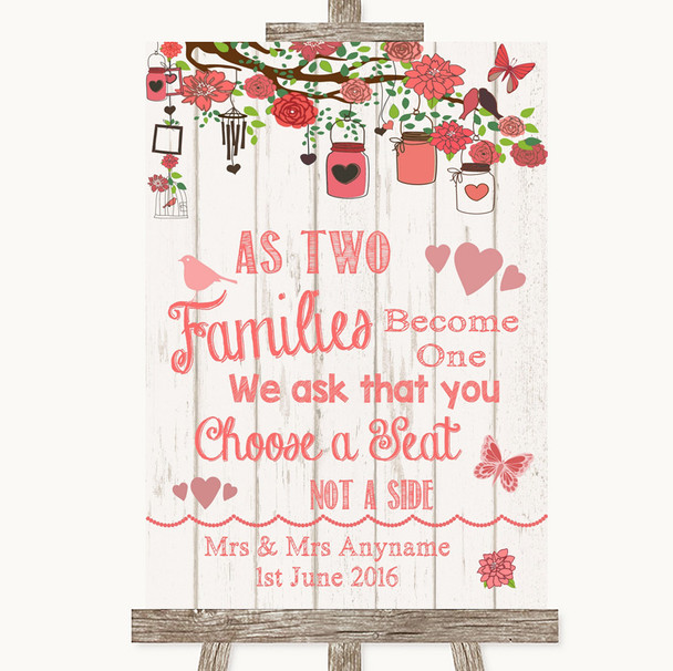 Coral Rustic Wood As Families Become One Seating Plan Personalised Wedding Sign