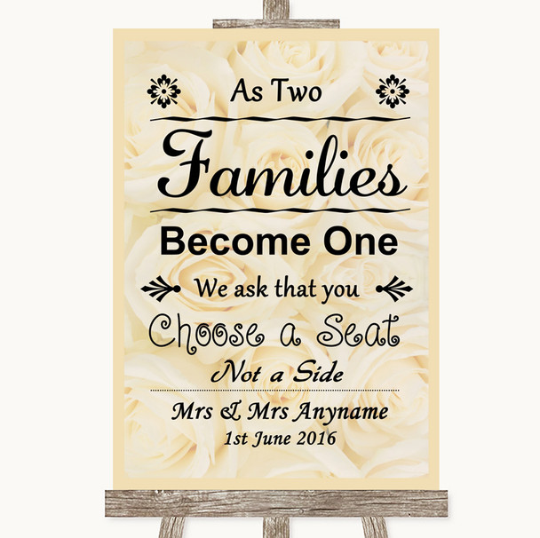 Cream Roses As Families Become One Seating Plan Personalised Wedding Sign