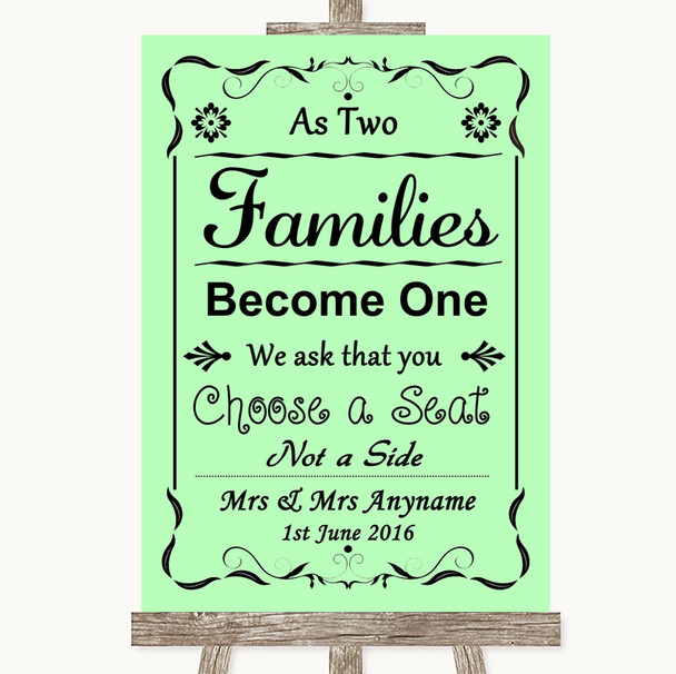 Green As Families Become One Seating Plan Personalised Wedding Sign