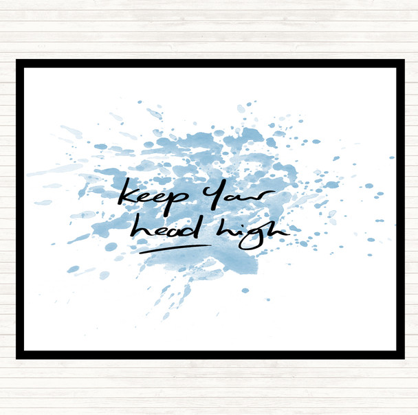Blue White Keep Head High Inspirational Quote Mouse Mat Pad