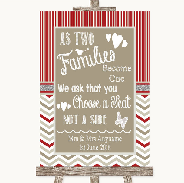 Red & Grey Winter As Families Become One Seating Plan Personalised Wedding Sign