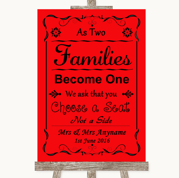 Red As Families Become One Seating Plan Personalised Wedding Sign