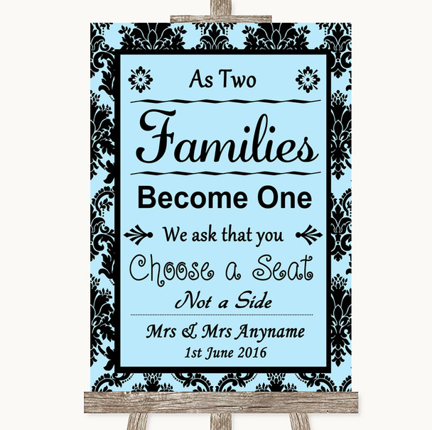 Sky Blue Damask As Families Become One Seating Plan Personalised Wedding Sign