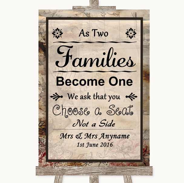 Vintage As Families Become One Seating Plan Personalised Wedding Sign