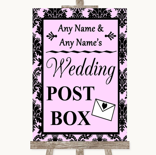 Baby Pink Damask Card Post Box Personalised Wedding Sign