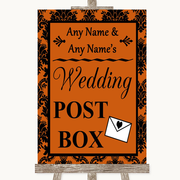 Burnt Orange Damask Card Post Box Personalised Wedding Sign