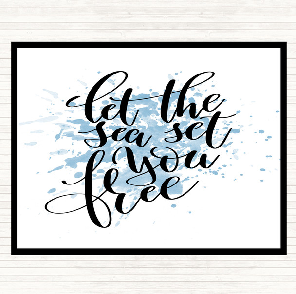 Blue White Let The Sea Set You Free Inspirational Quote Mouse Mat Pad