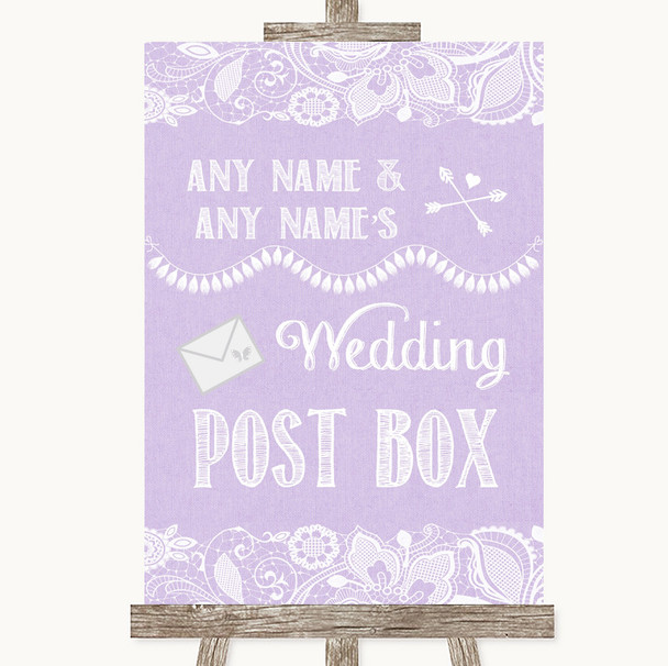 Lilac Burlap & Lace Card Post Box Personalised Wedding Sign