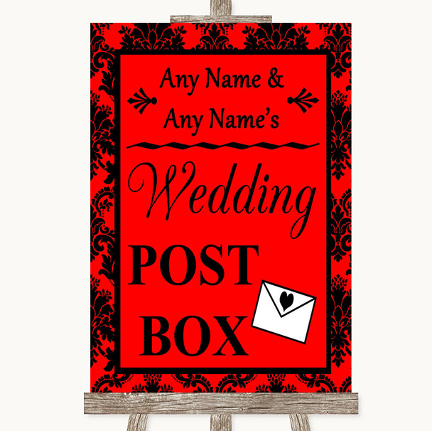 Red Damask Card Post Box Personalised Wedding Sign