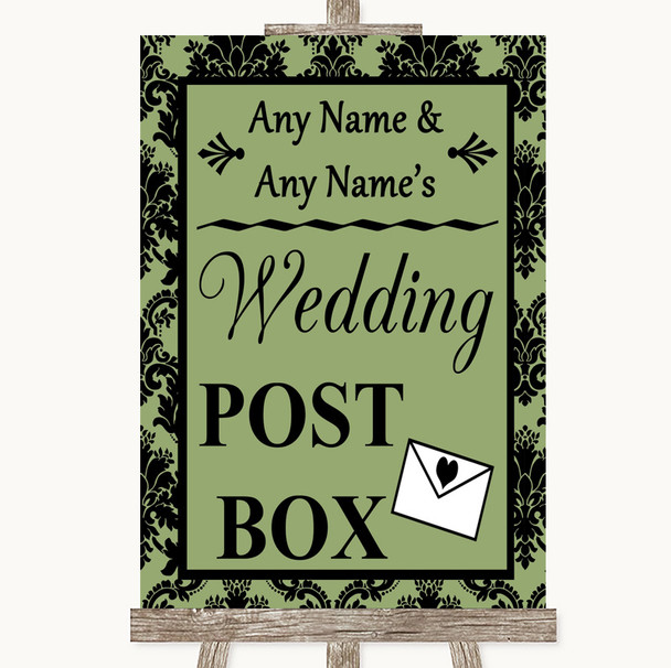 Sage Green Damask Card Post Box Personalised Wedding Sign