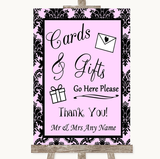 Baby Pink Damask Cards & Gifts Table Personalised Wedding Sign