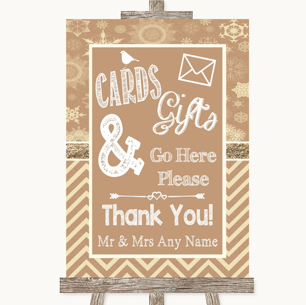 Brown Winter Cards & Gifts Table Personalised Wedding Sign