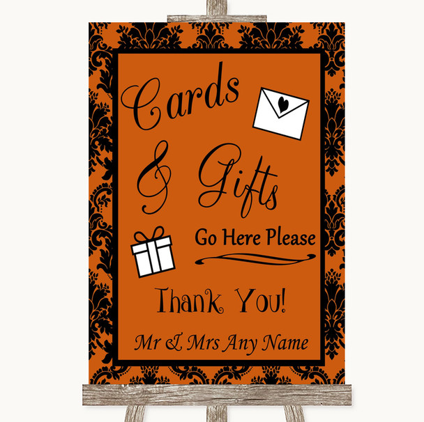 Burnt Orange Damask Cards & Gifts Table Personalised Wedding Sign