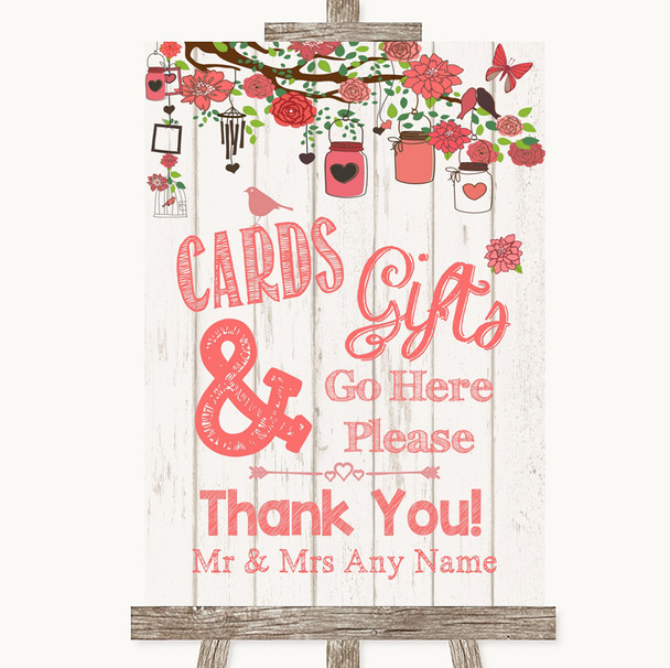 Coral Rustic Wood Cards & Gifts Table Personalised Wedding Sign