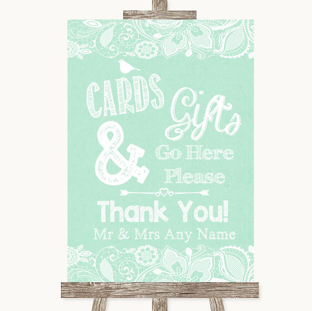 Green Burlap & Lace Cards & Gifts Table Personalised Wedding Sign