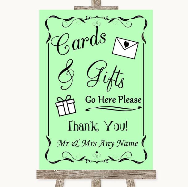 Green Cards and Gifts Table Personalised Wedding Sign