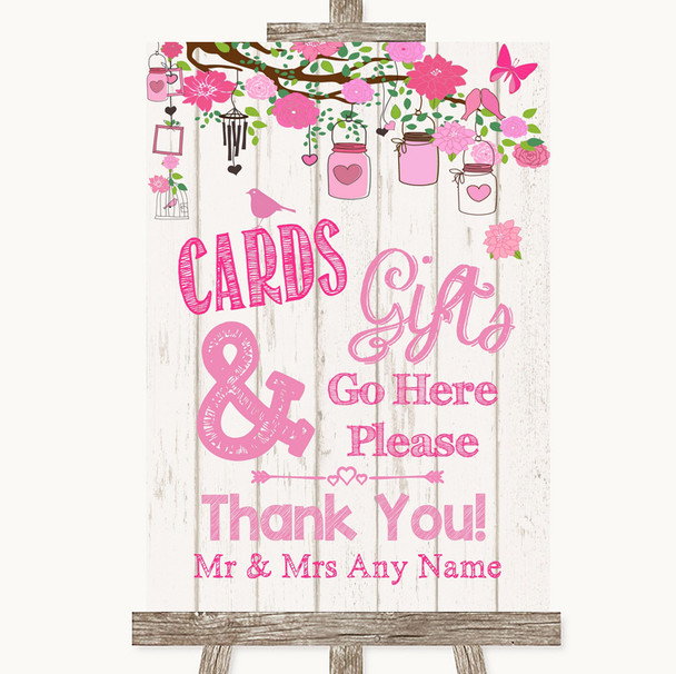 Pink Rustic Wood Cards and Gifts Table Personalised Wedding Sign Pink Rustic Wood Cards and Gifts Table Personalised Wedding Sign