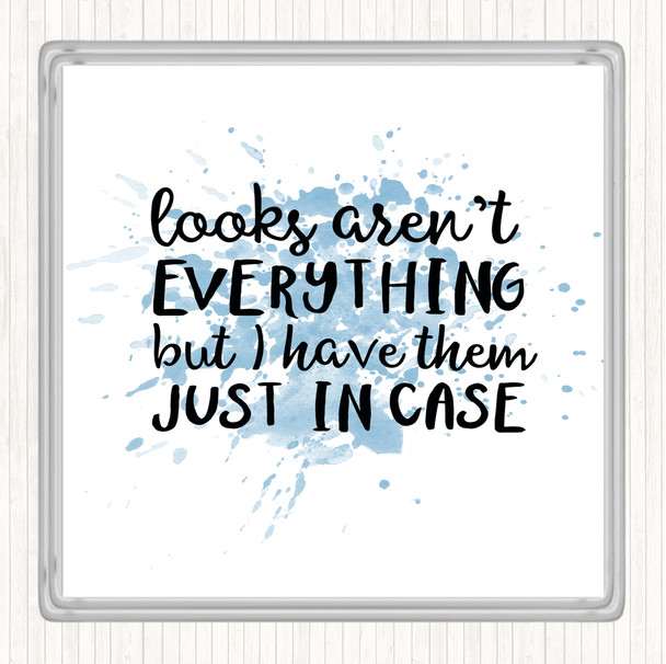 Blue White Looks Aren't Everything Inspirational Quote Drinks Mat Coaster