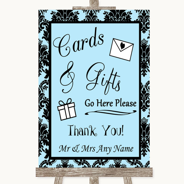 Sky Blue Damask Cards & Gifts Table Personalised Wedding Sign